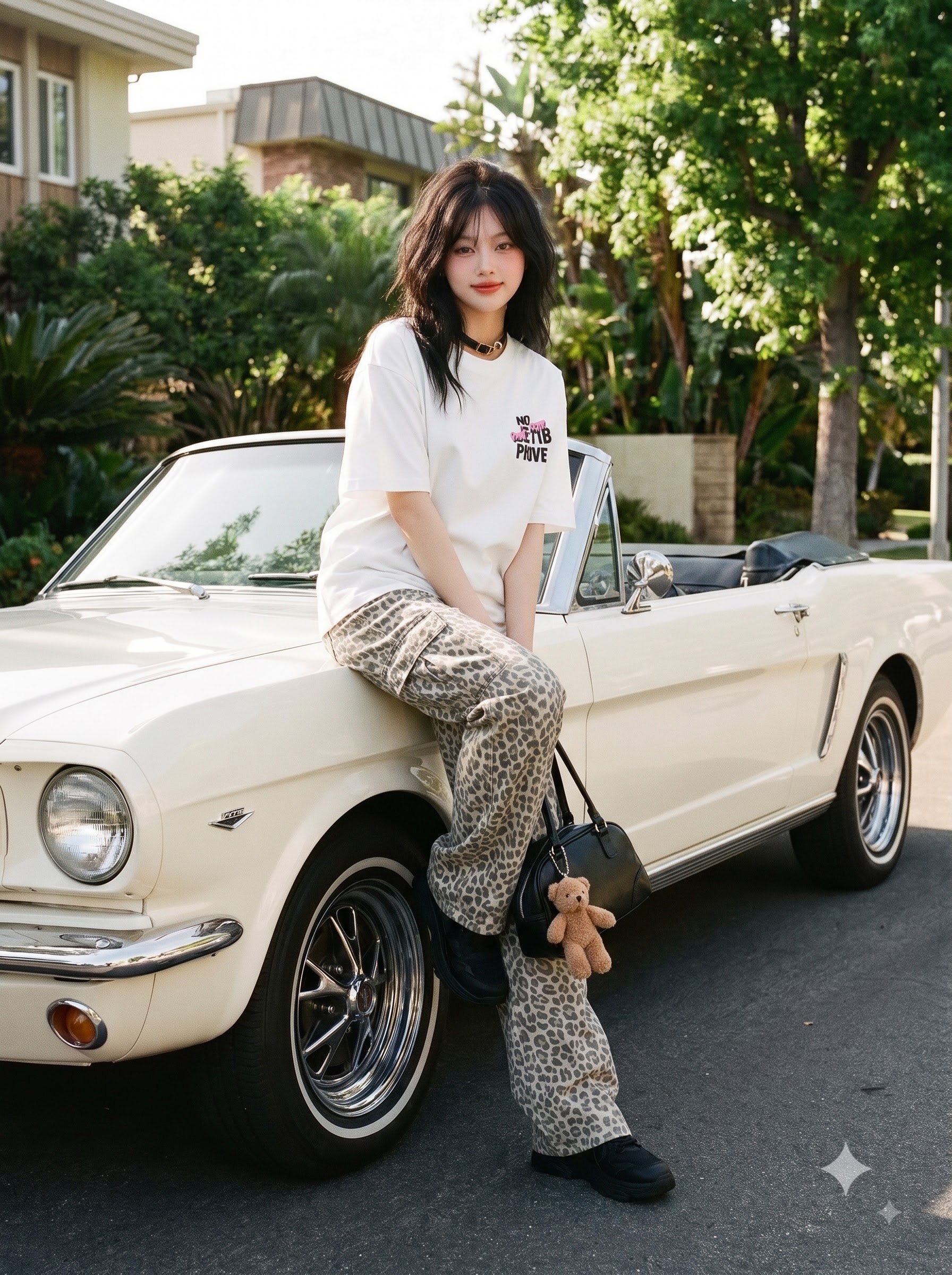 NO white graphic tee styled with a vintage car