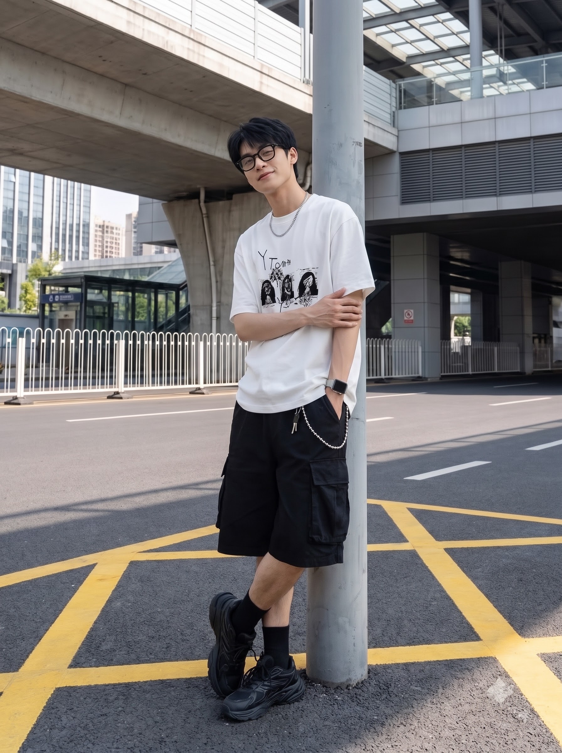 NOIR graphic tee styled in an urban setting