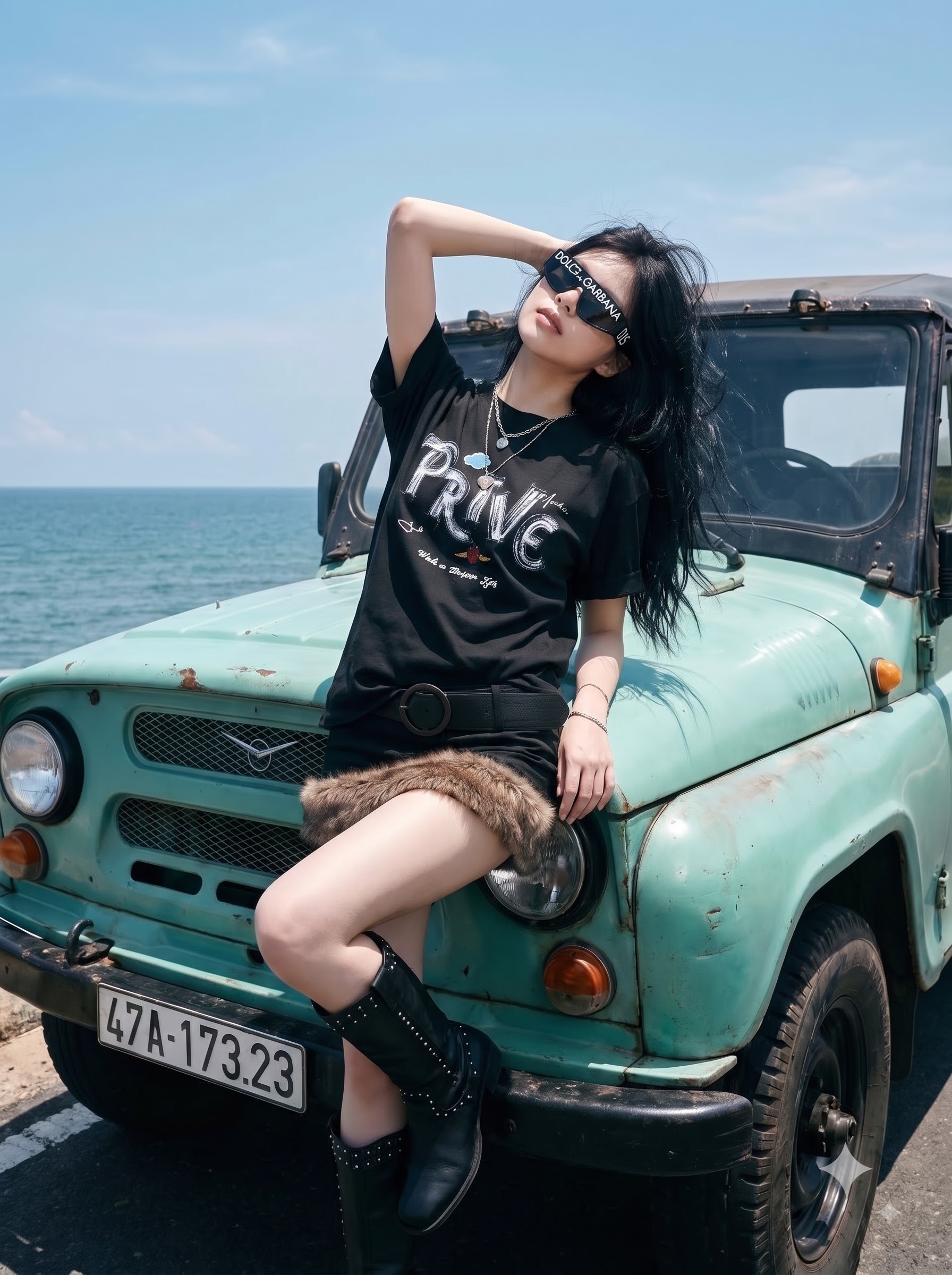 STROKE black PRIVÉ tee styled by a vintage off-road car